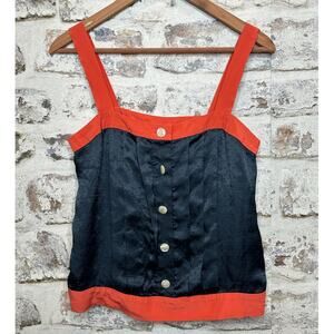 Marc by Marc Jacobs Silk blend Tank Top Button Up navy and Orange Size 6